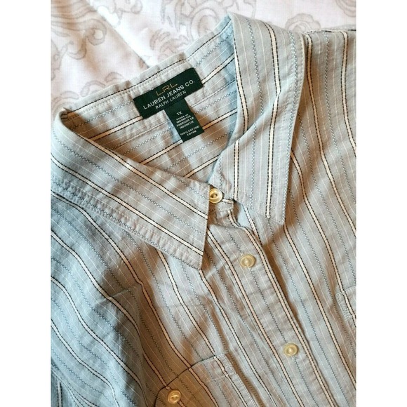 LRL Lauren Jeans Co. light blue striped button down sz 1x double pockets - Picture 1 of 8